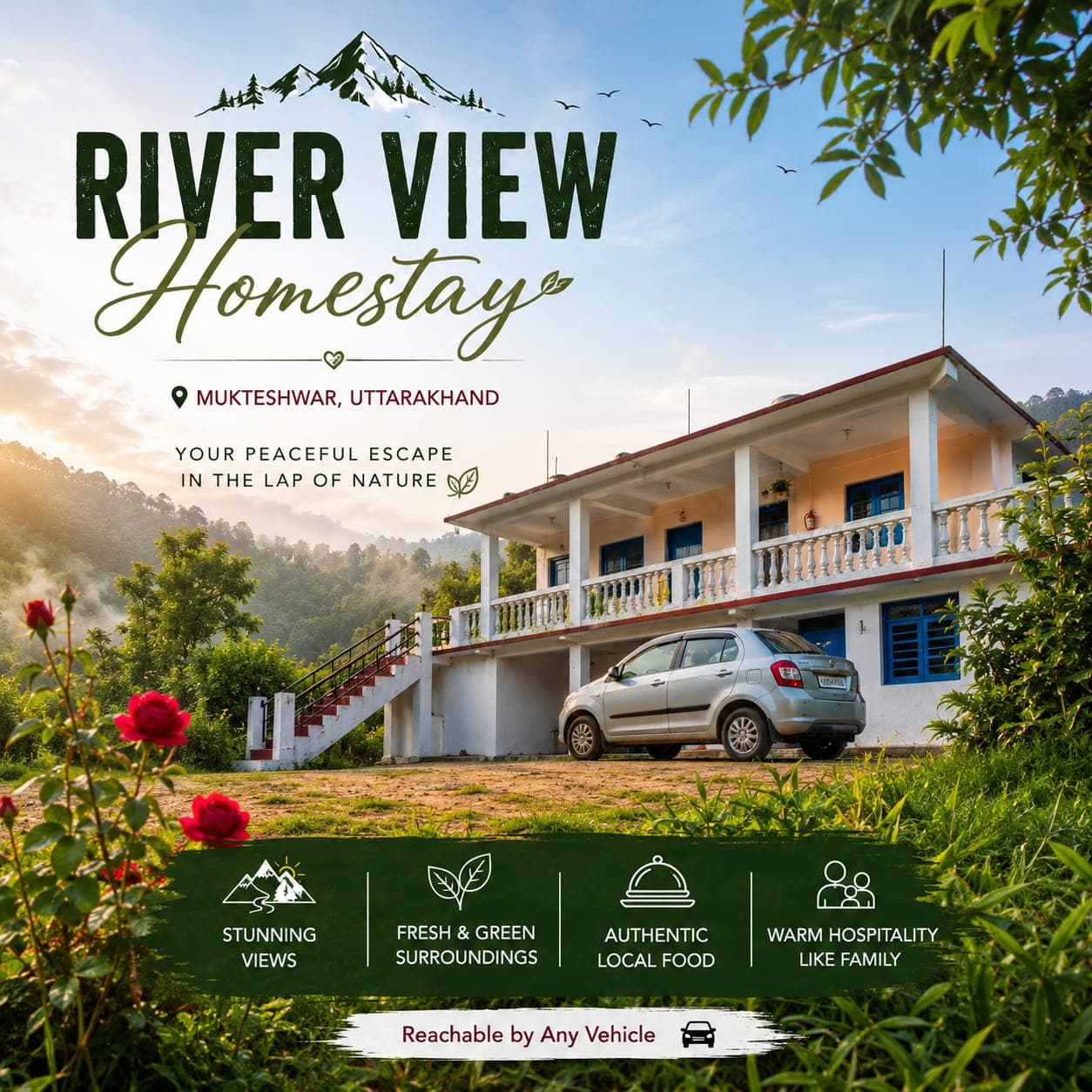 River View Homestay building in the mountains